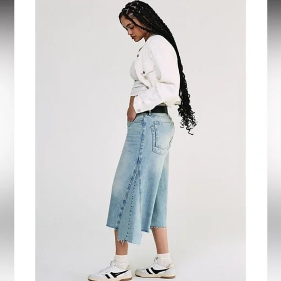 Free People We The Free Ripple Wide Leg Cropped Pieced Jeans